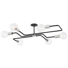 Image1 of Mitzi 40"W Polished Nickel w/ Textured Black Ceiling Light