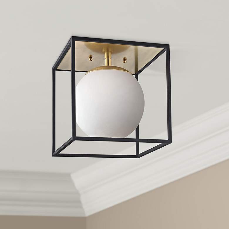 Image 1 Mitzi Aira 9 1/2 inch Wide Black and Brass Modern Ceiling Light