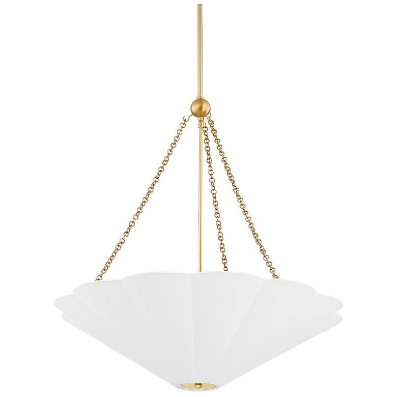 Image 2 Mitzi Alana 26" Wide Aged Brass White Linen Pendant Light