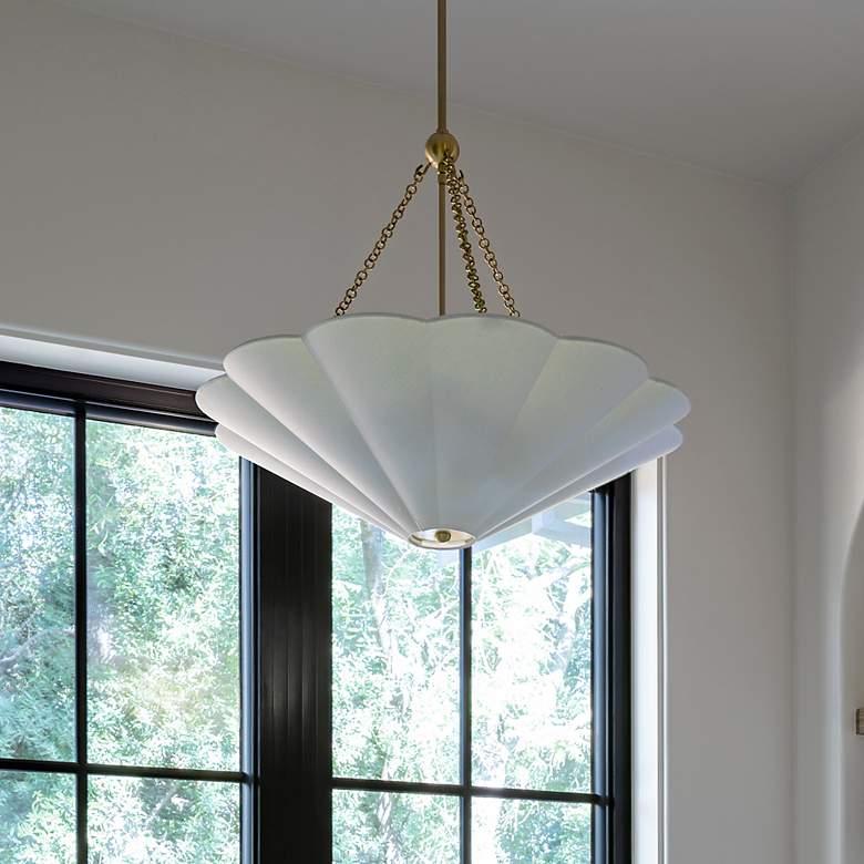 Image 1 Mitzi Alana 26" Wide Aged Brass White Linen Pendant Light