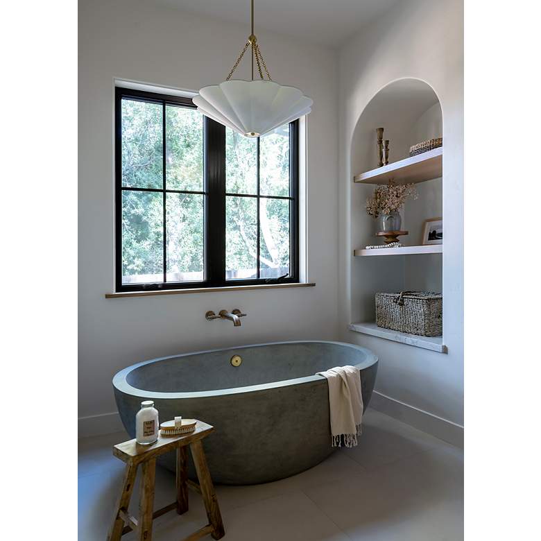 Image 3 Mitzi Alana 26" Wide Aged Brass White Linen Pendant Light more views