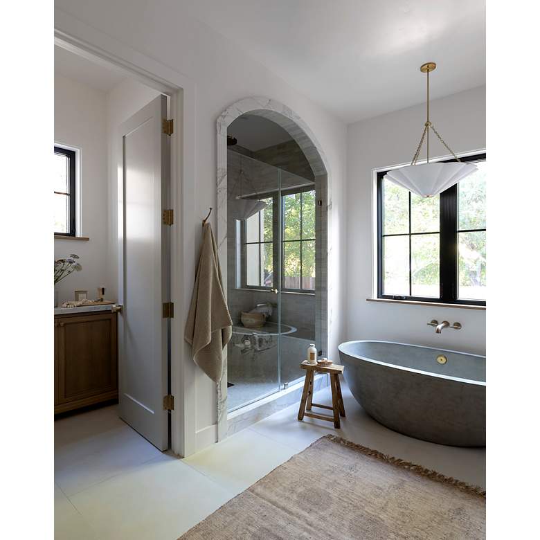 Image 5 Mitzi Alana 26" Wide Aged Brass White Linen Pendant Light more views