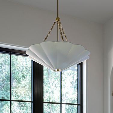 Mitzi Alana 26" Wide Aged Brass White Linen Pendant Light