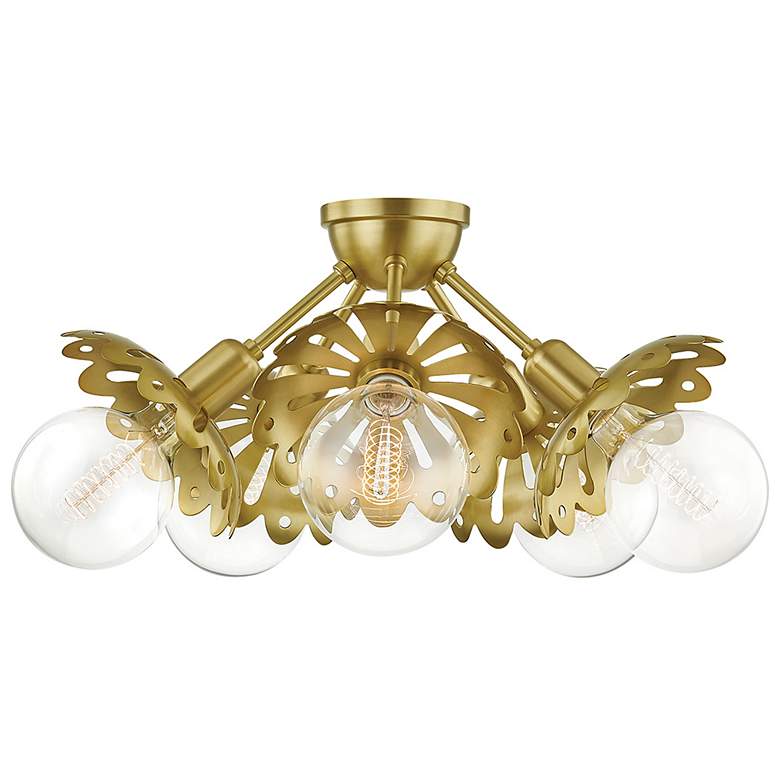 Image 1 Mitzi Alyssa 24 inch Wide Aged Brass 5 Light Semi Flush