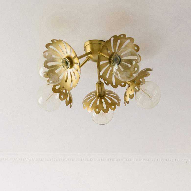 Image 1 Mitzi Alyssa 24" Wide Aged Brass 5 Light Semi Flush
