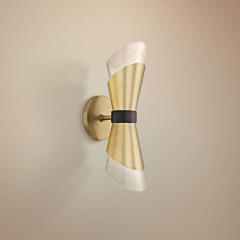 Image 1 Mitzi Angie 15" High Aged Brass 2-Light LED Wall Sconce