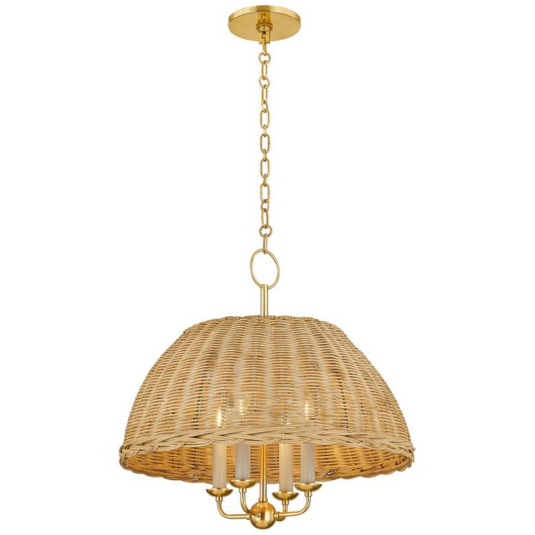 Image 1 Mitzi Arwen 20" Wide 4-Light Aged Brass Woven Rattan Chandelier