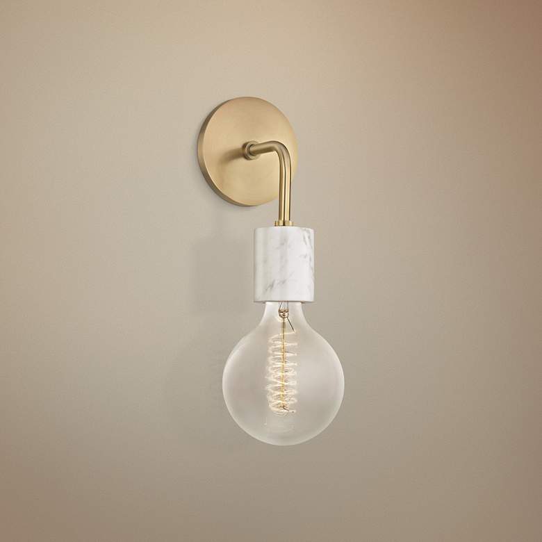 Image 1 Mitzi Asime 14 1/2" High Aged Brass Wall Sconce