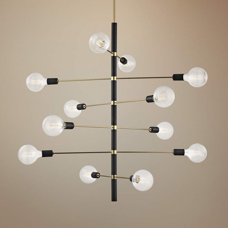 Image 1 Mitzi Astrid 36 inch Wide Aged Brass and Black 12-Light Modern Chandelier