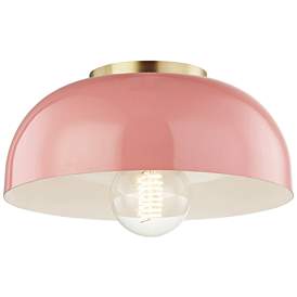 Image1 of Mitzi Avery 11" Wide Aged Brass Ceiling Light w/ Pink Shade
