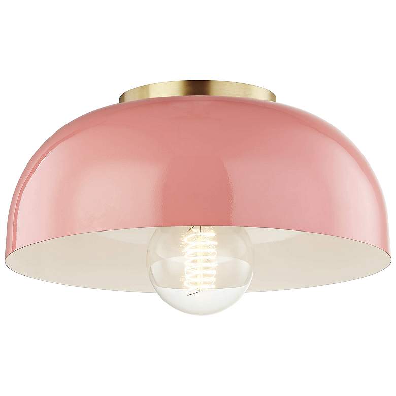 Image 1 Mitzi Avery 11 inch Wide Aged Brass Ceiling Light w/ Pink Shade