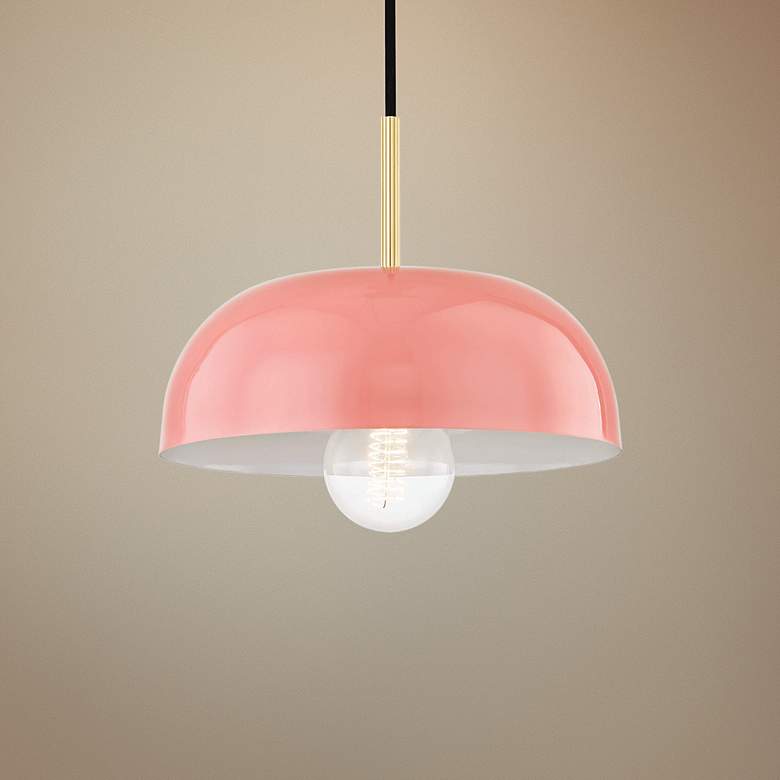 Image 1 Mitzi Avery 11" Wide Aged Brass Mini Pendant w/ Pink Shade