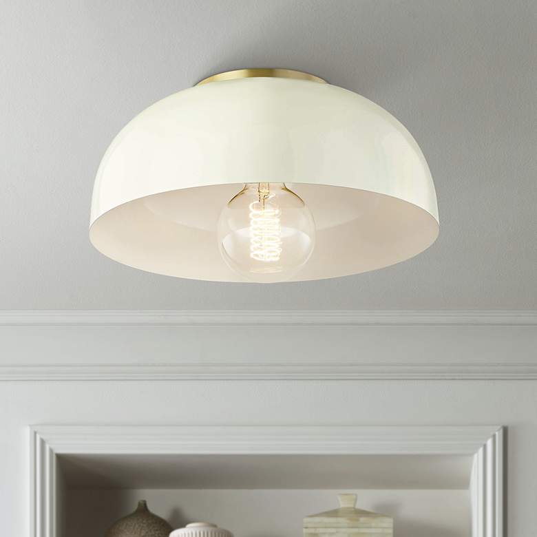 Image 1 Mitzi Avery 11 inch Wide Cream and Aged Brass Modern Luxe Ceiling Light
