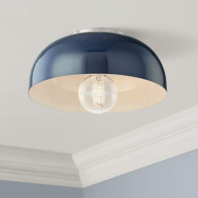Image 1 Mitzi Avery 11 inch Wide Polished Nickel and Navy Modern Ceiling Light