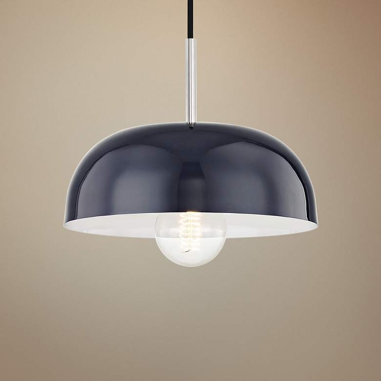 Image 1 Mitzi Avery 11"W Polished Nickel Mini Pendant w/ Navy Shade