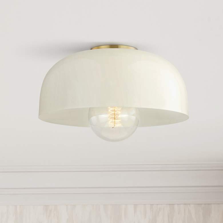 Image 1 Mitzi Avery 14 inch Wide Aged Brass Ceiling Light w/ Cream Shade