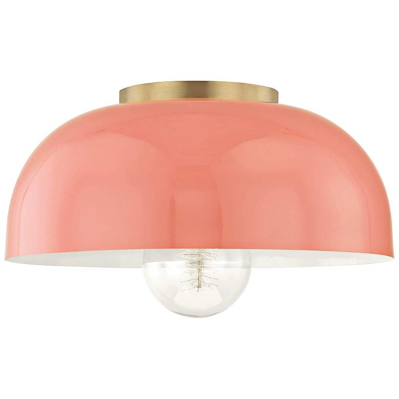 Image 2 Mitzi Avery 14 inch Wide Aged Brass Ceiling Light w/ Pink Shade