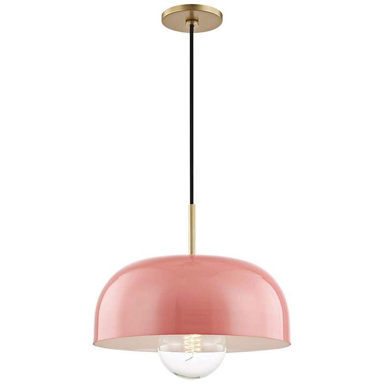 Image 2 Mitzi Avery 14 inch Wide Aged Brass Pendant Light w/ Pink Shade