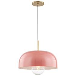 Mitzi Avery 14" Wide Aged Brass Pendant Light w/ Pink Shade