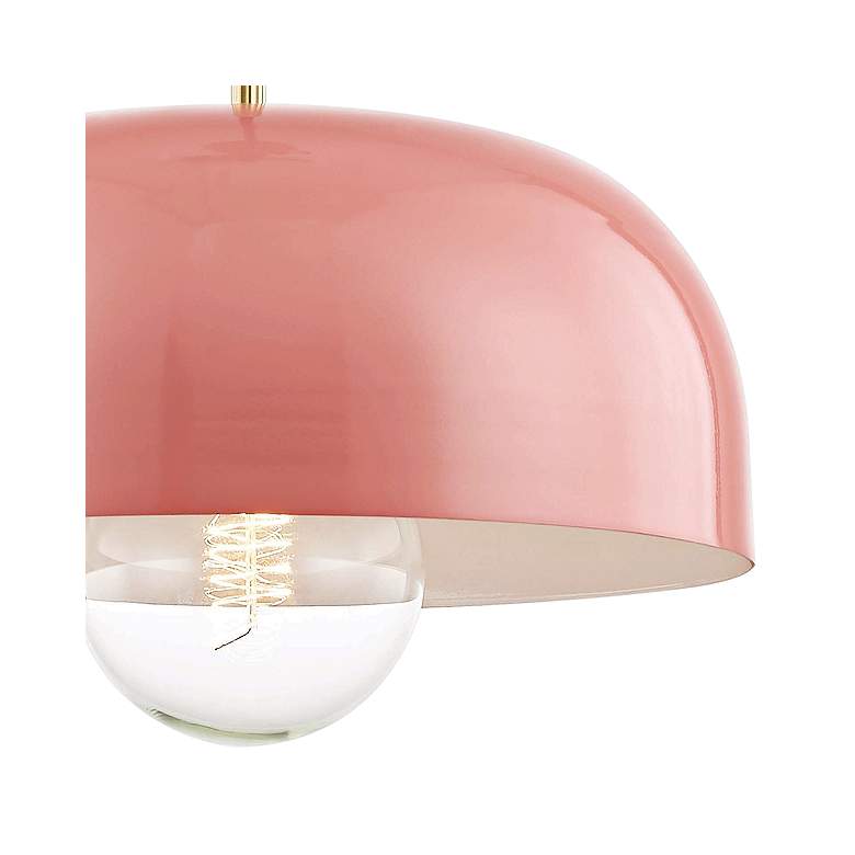Image 3 Mitzi Avery 14 inch Wide Aged Brass Pendant Light w/ Pink Shade more views