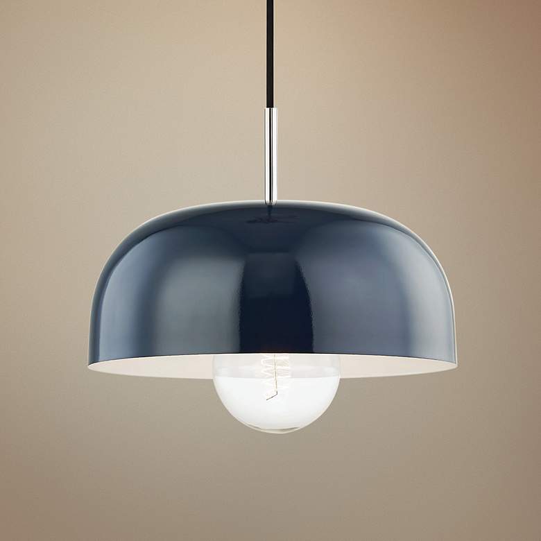 Image 1 Mitzi Avery 14"W Polished Nickel Pendant Light w/ Navy Shade