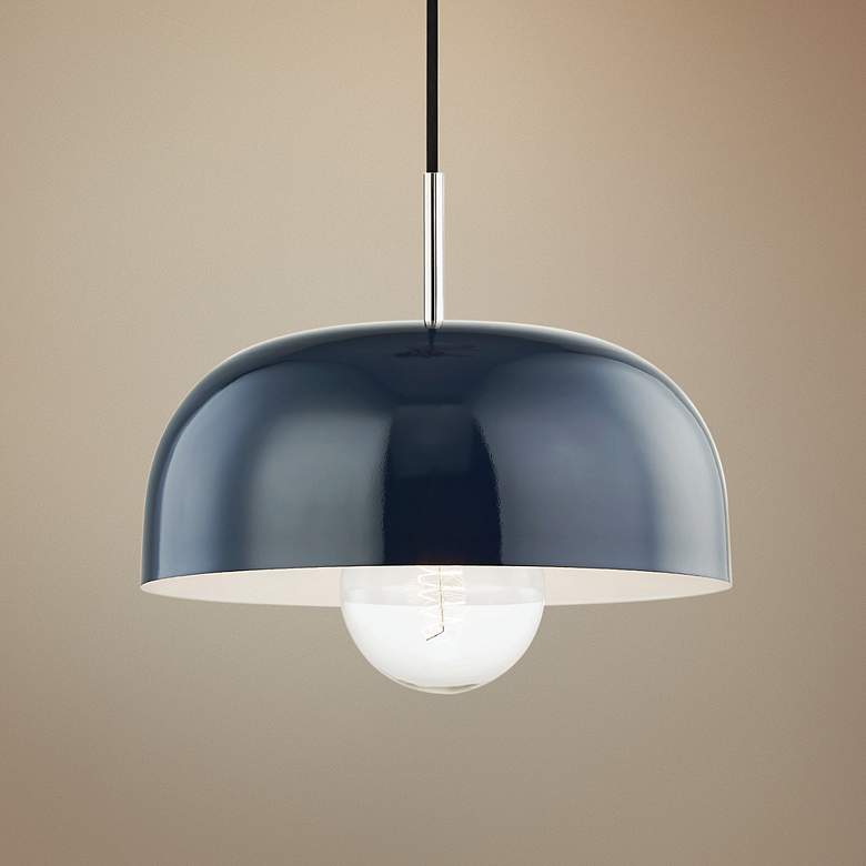 Image 1 Mitzi Avery 14 inchW Polished Nickel Pendant Light w/ Navy Shade