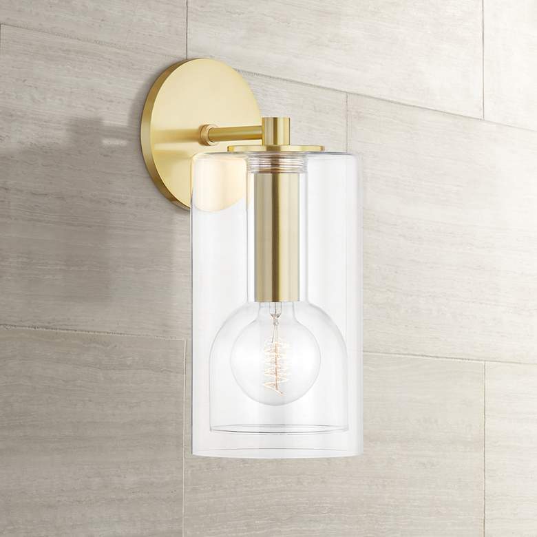 Image 1 Mitzi Belinda 14"H Aged Brass and Clear Glass Wall Sconce