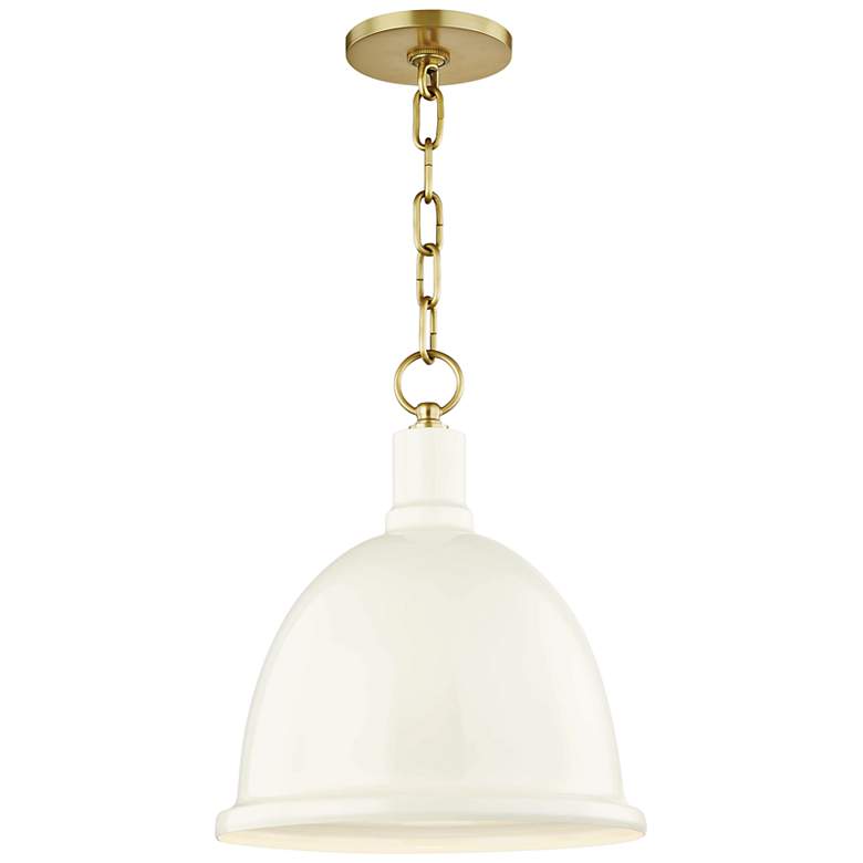 Image 2 Mitzi Blair 11 inch Wide Aged Brass Mini Pendant w/ Cream Shade