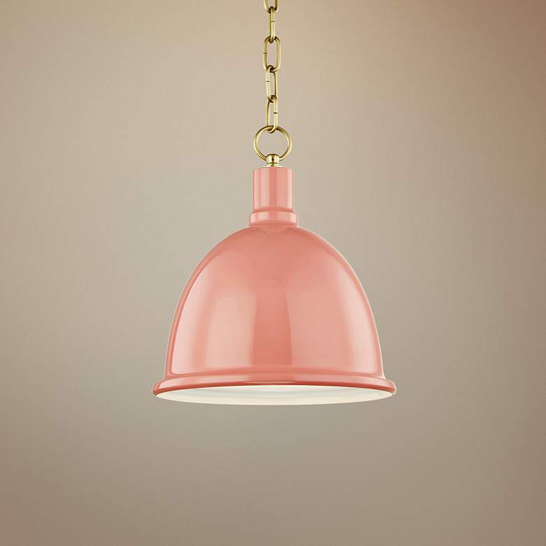 Image 1 Mitzi Blair 11 inch Wide Aged Brass Mini Pendant w/ Pink Shade