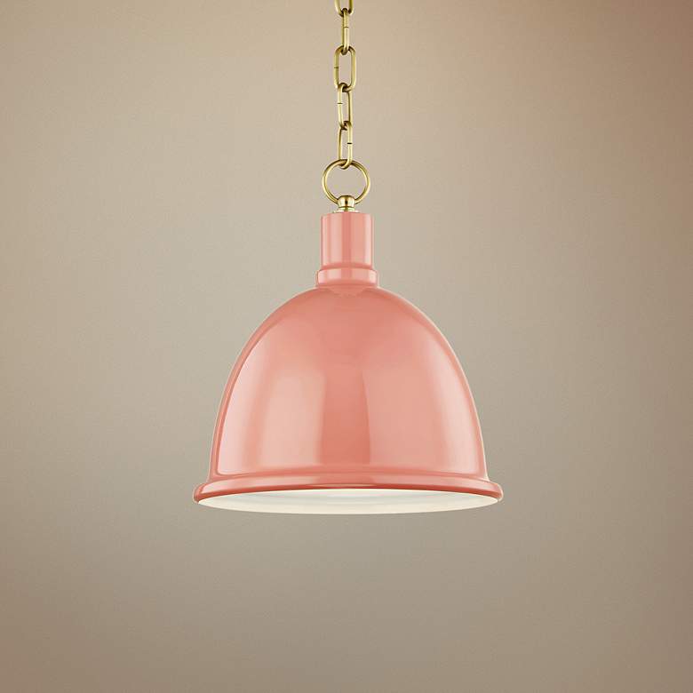 Image 1 Mitzi Blair 11" Wide Aged Brass Mini Pendant w/ Pink Shade