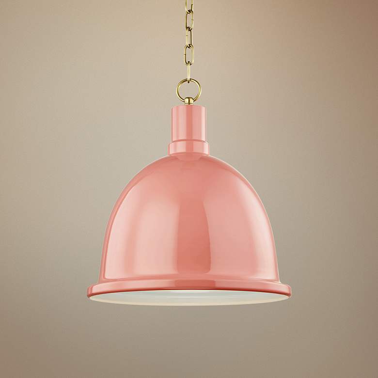 Image 1 Mitzi Blair 16 inch Wide Aged Brass Pendant Light w/ Pink Shade