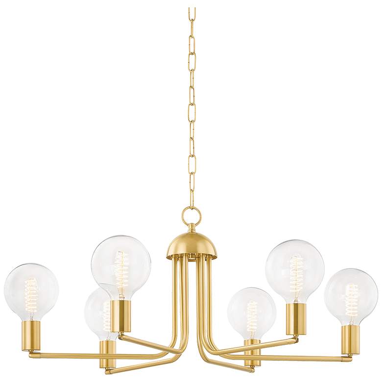 Image 1 Mitzi Blakely 92" Aged Brass 6 Light Chandelier