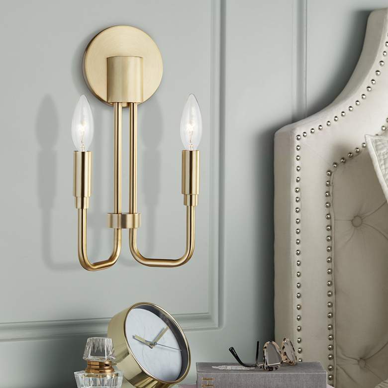 Image 1 Mitzi Brigitte 12 1/2" High Aged Brass 2-Light Wall Sconce
