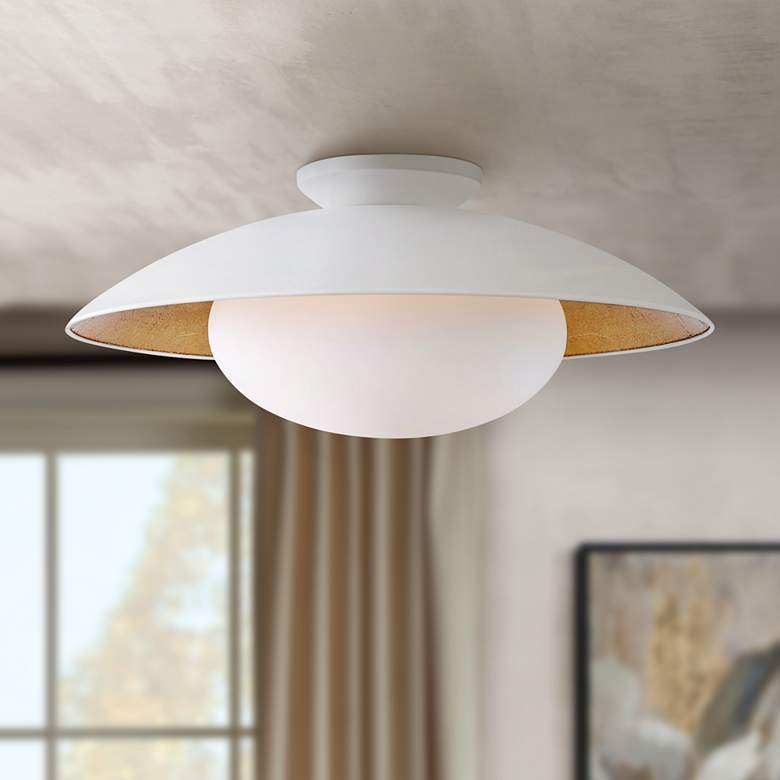 Image 1 Mitzi Cadence 21" Wide Modern Dome White and Gold Ceiling Light