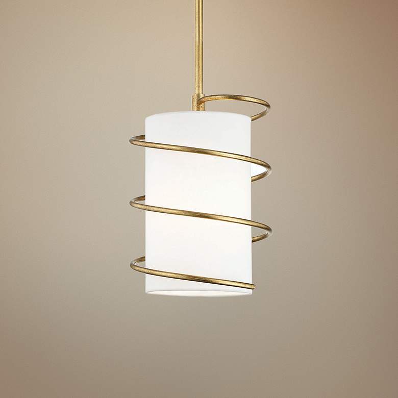 Image 1 Mitzi Carly 8 1/4"W Gold Leaf Mini Pendant w/ Linen Shade