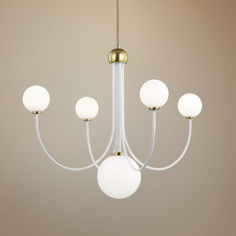 Image 1 Mitzi Coco 30 inchW Aged Brass and White 5-Light LED Chandelier