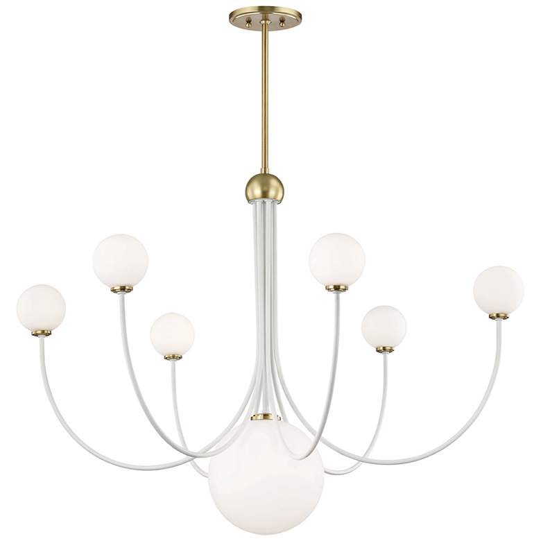 Image 2 Mitzi Coco 40 inchW Aged Brass and White 7-Light LED Chandelier