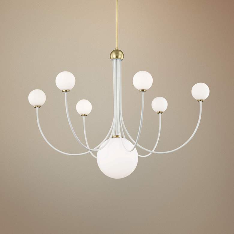 Image 1 Mitzi Coco 40 inchW Aged Brass and White 7-Light LED Chandelier