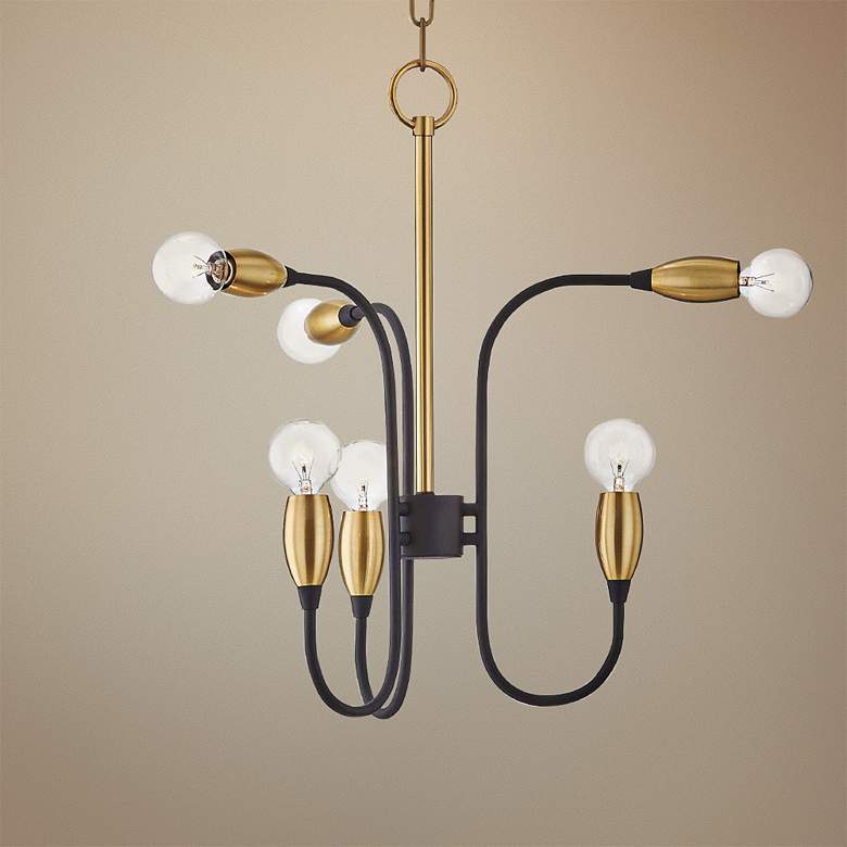 Image 1 Mitzi Dakota 20 inchW Aged Brass and Black 6-Light Chandelier