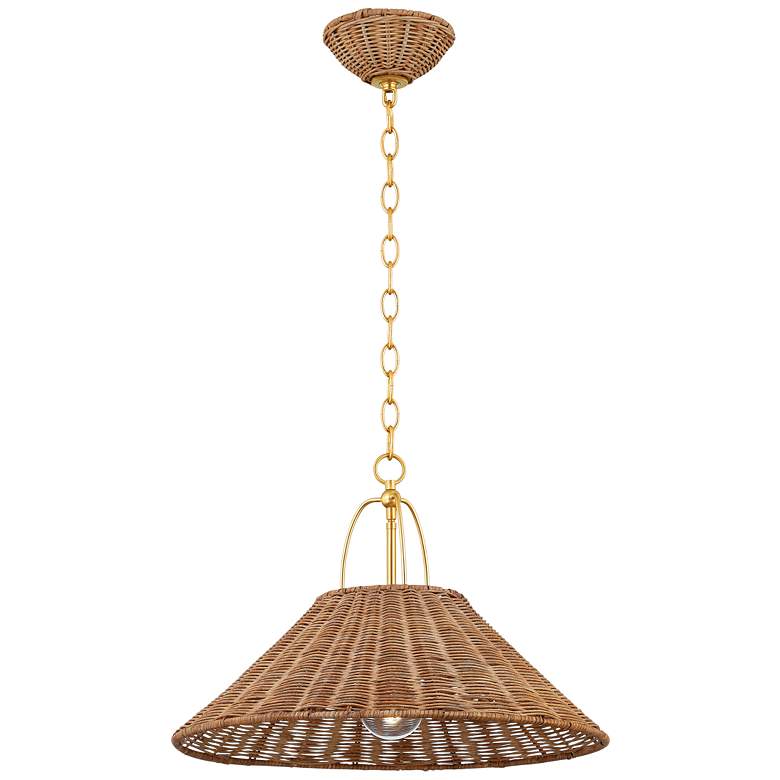 Image 1 Mitzi Davida 20" Wide Aged Brass and Rattan Pendant Light