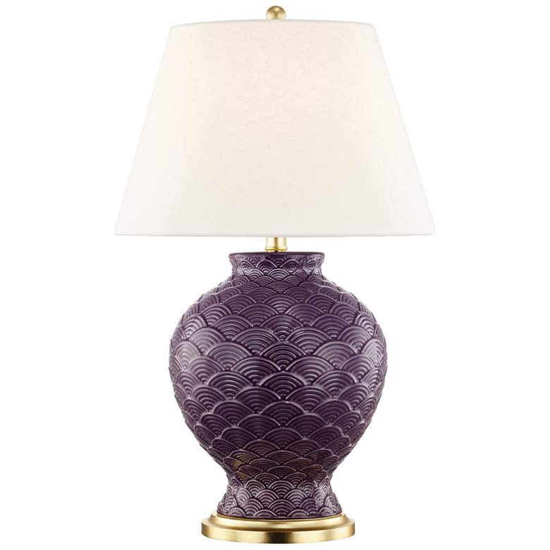 Image 1 Mitzi Demi Plum Purple Porcelain Table Lamp with Linen Shade