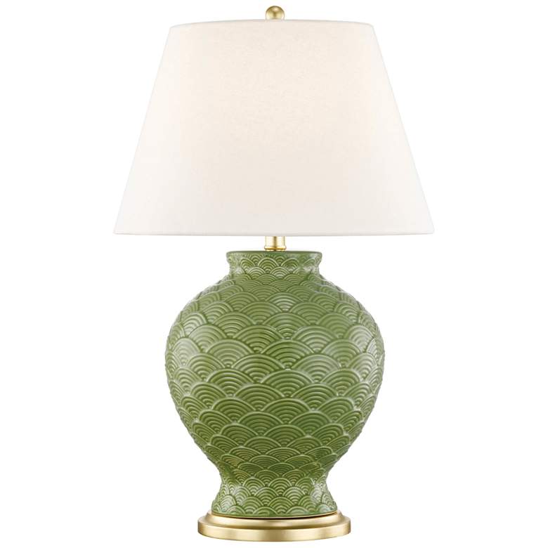 Image 1 Mitzi Demi Sage Green Porcelain Table Lamp with Linen Shade