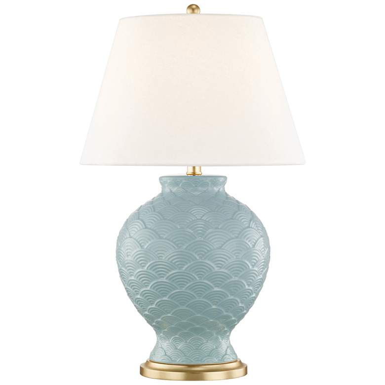 Image 1 Mitzi Demi Surf Blue Porcelain Table Lamp with Linen Shade