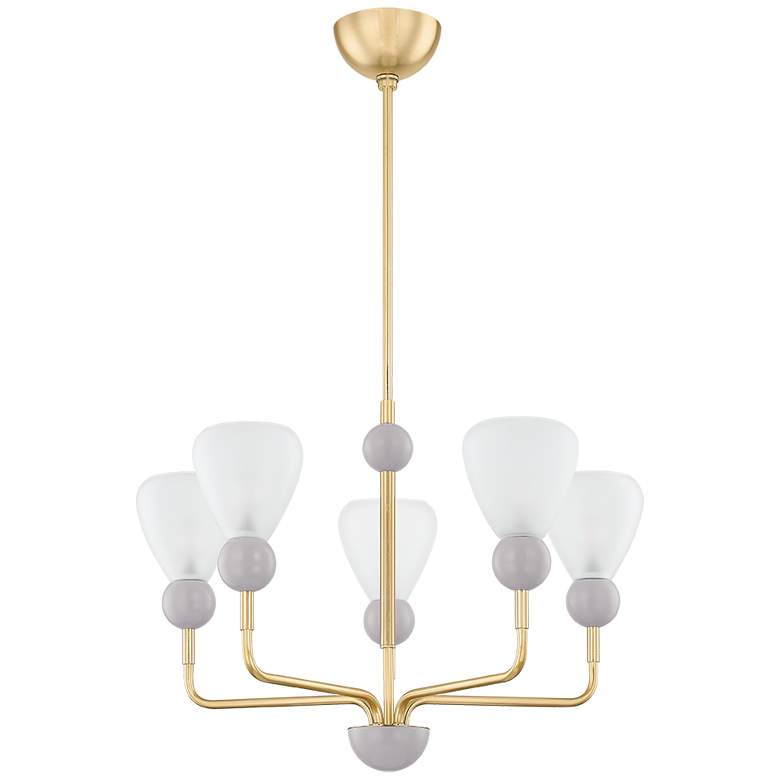 Image 1 Mitzi Doreen 27.25 In 5 Lt Chandelier Aged Brass/Soft Peignoir
