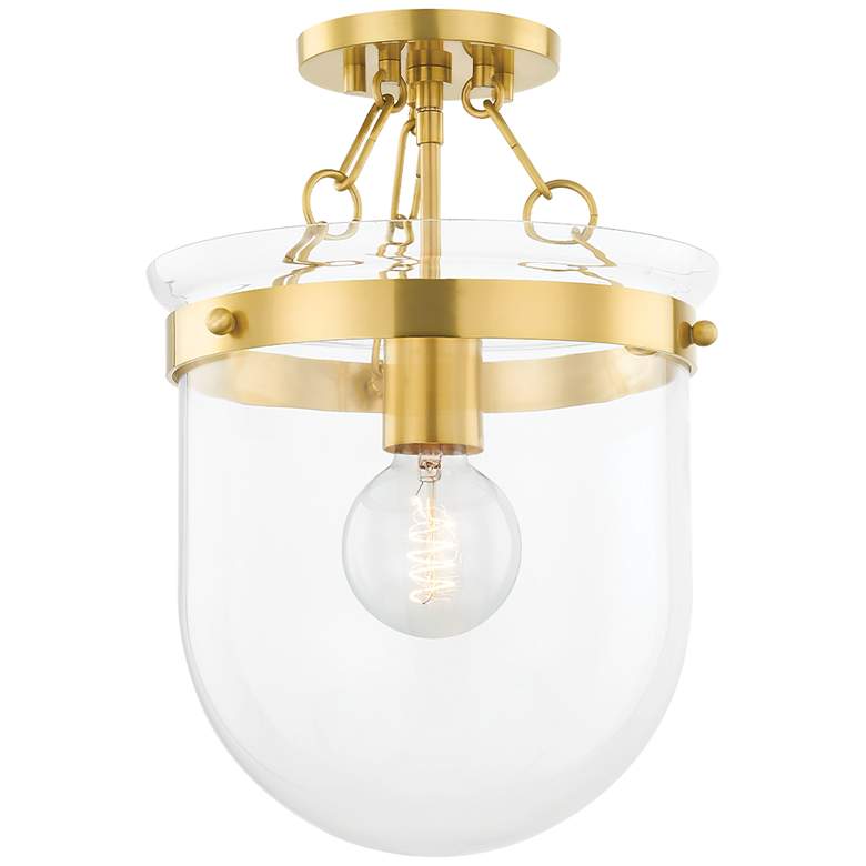 Image 1 Mitzi Dunbar 10.5" Semi-Flush Mount Aged Brass and Glass Ceiling Light