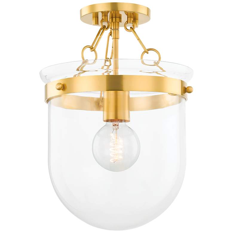 Image 1 Mitzi Dunbar 10.5" Semi-Flush Mount Aged Brass and Glass Ceiling Light