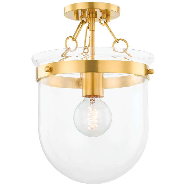 Image 1 Mitzi Dunbar 10.5 inch Semi-Flush Mount Aged Brass and Glass Ceiling Light