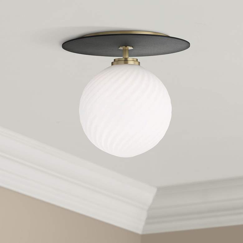 Image 1 Mitzi Ellis 10 1/4" Wide Aged Brass LED Ceiling Light