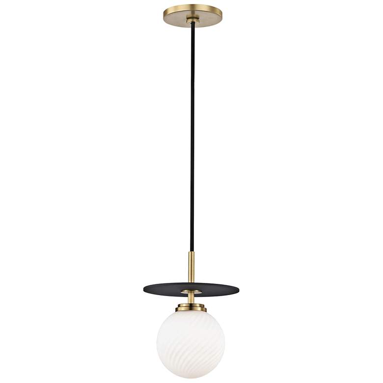 Image 2 Mitzi Ellis 7" Wide Aged Brass and Black Modern LED Mini Pendant