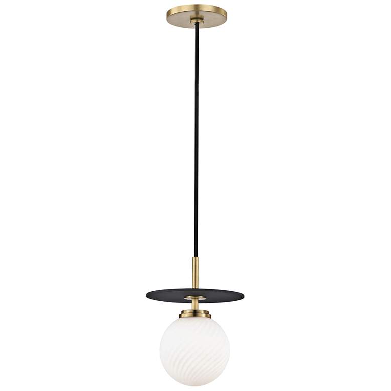 Image 2 Mitzi Ellis 7 inch Wide Aged Brass and Black Modern LED Mini Pendant